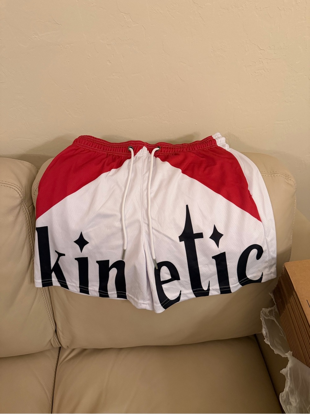 Kinetic White & Red Athletic Shorts M